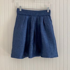 Zara Basic Linen A-line Pleated Skirt Blue
